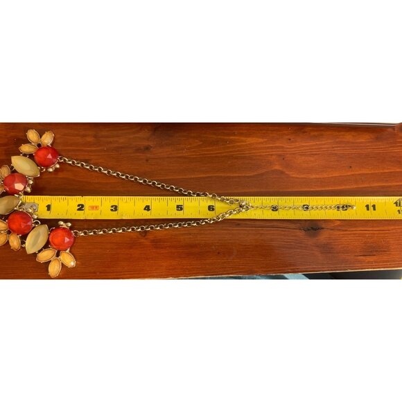 Bold Statement Necklace Red Yellow Rhinestones Gold Tone Collar Bib Adj 14-18" - Picture 5 of 5